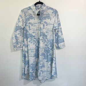 Blue and White Printed Women's Dress